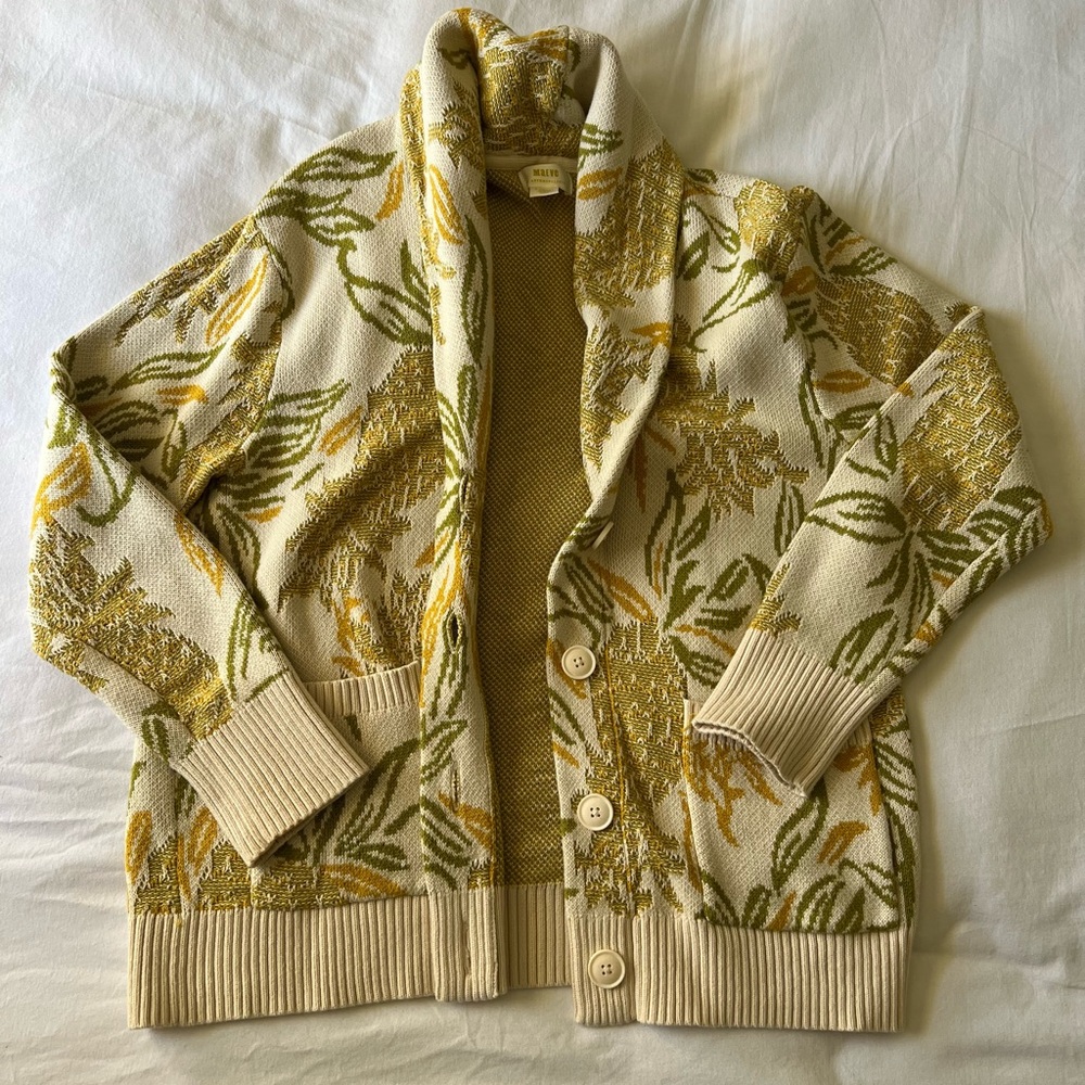 Maeve Cream and Green Floral Sweater